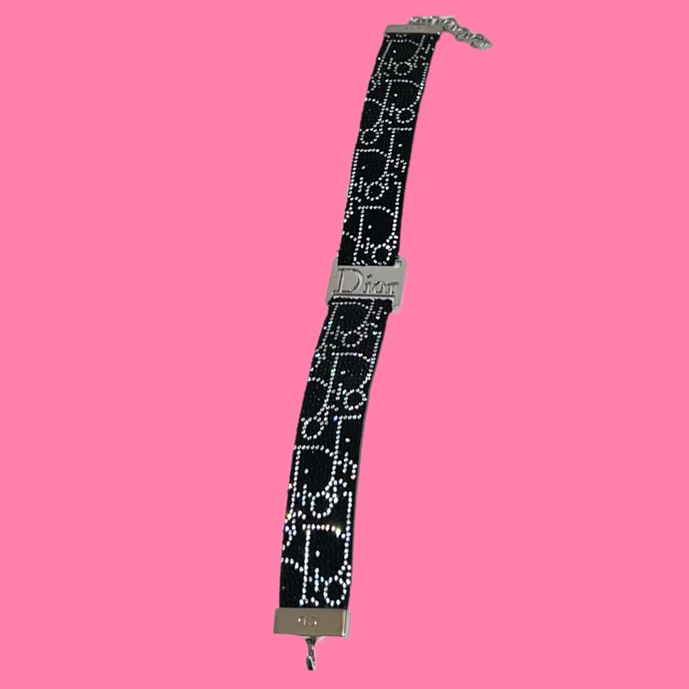 RARE Dior Leather Rhinestoned Choker Necklace - Picture 4 of 10